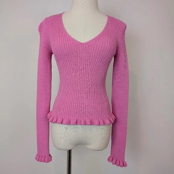 Endless Rose Pink Knit Top Size XS Long Sleeve Ribbed - Picture 12 of 12